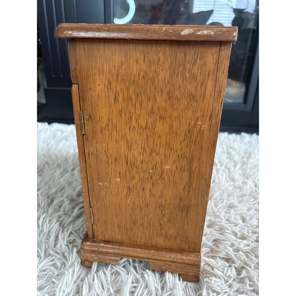 Vintage Wooden Jewelry Box Armoire Etched Glass Doors 4 Drawers Mirror Chest‎